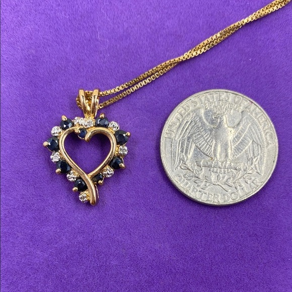 💛 14k Yellow Gold Plated 925 Diamond & Sapphire Heart Pendant Necklace - Picture 5 of 5